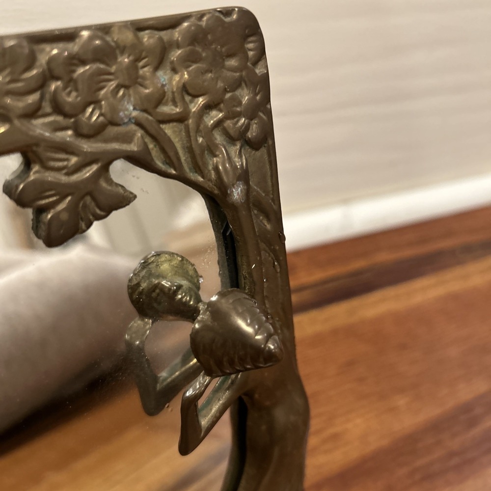 VTG Vanity Mirror Solid Brass Art Nouveau  "Lady of the Lake" 12.5"x 9" - Picture 2 of 4